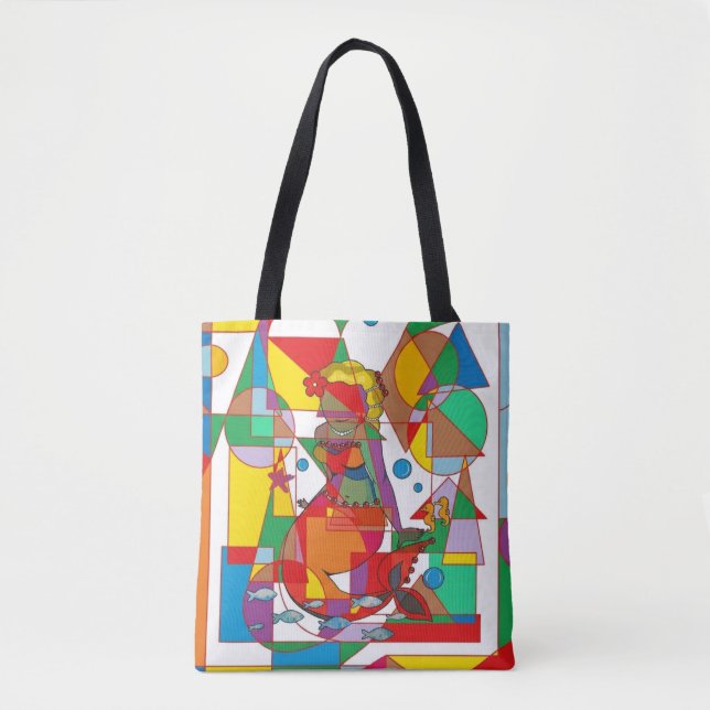 Pop Art Geometric Mermaid Triangle Tote Bag Tygkasse (Framsida)