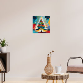 Pop Art Geometriska Julgrenar med Fjädrar Poster