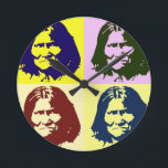 Pop Art Geronimo Rund Klocka<br><div class="desc">Pop Art Stil Iconic Historical People Bilder - Freedom Warrior Indian Tribe Chief Geronimo Art</div>