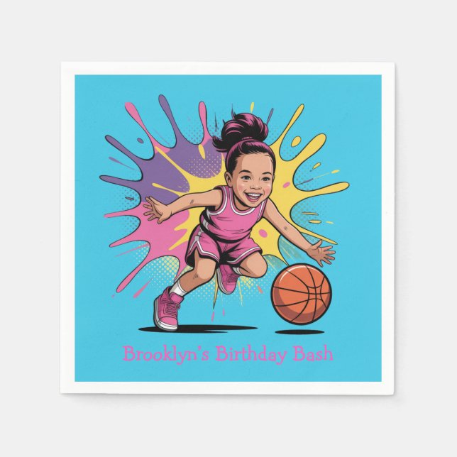 Pop Art Girl Basketball Birthday Bash Pappersservett (Framsidan)