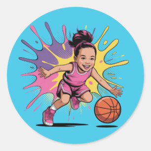 Pop Art Girl Basketball Birthday Bash Runt Klistermärke
