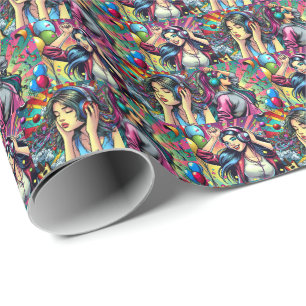 Pop Art Girl Dancing Birthday Personlig Presentpapper