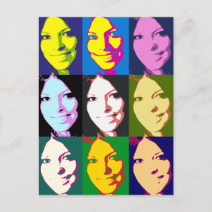 Pop Art Girl Porträtt Profile Färgad Mönster Vykort