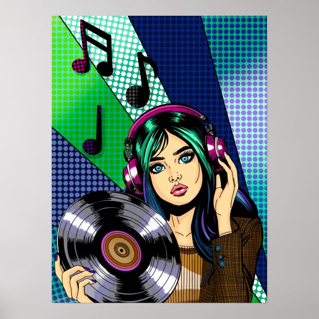 Pop Art Girl with Record Poster (Framsidan)