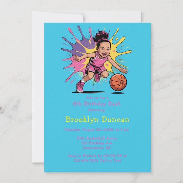 Pop Art Girls Basketball Birthday Bash Inbjudningar (Framsida)
