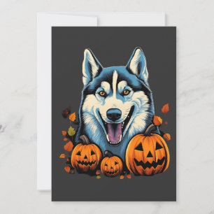 Pop Art Glattande Husky Hund med Pumpa Halloween Julkort