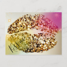 Pop Art Glittery Glam Faux Guld Kiss Me Vykort
