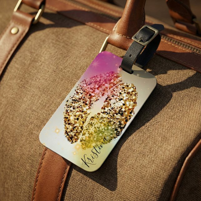 Pop Art Glittery Glam Snyggt Chic Faux Guld Kiss Bagagebricka (Skapare uppladdad)