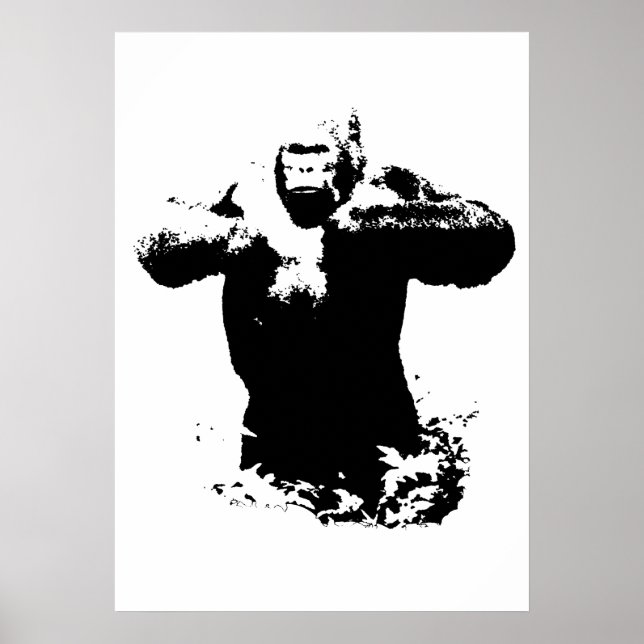 Pop Art Gorilla Beating Chest Vilda djur Poster (Framsidan)