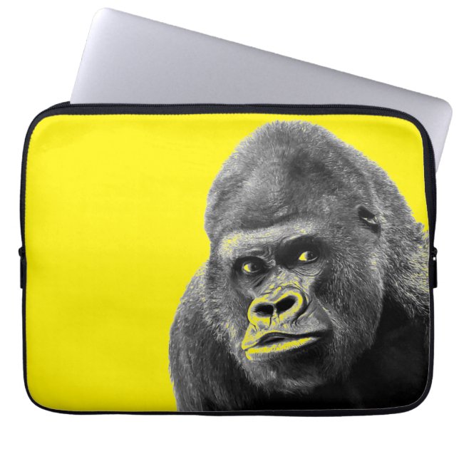 Pop Art Gorilla Gult Grått Laptop Fodral (Framsidan)