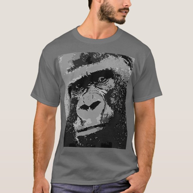Pop Art Gorilla Mörk Grått T Shirt (Framsida)