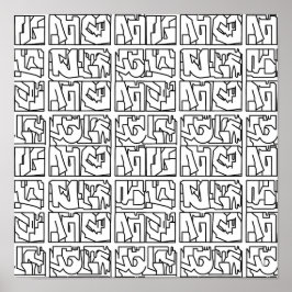 Pop Art Graffiti Grid Decoupage Template Line Art Poster