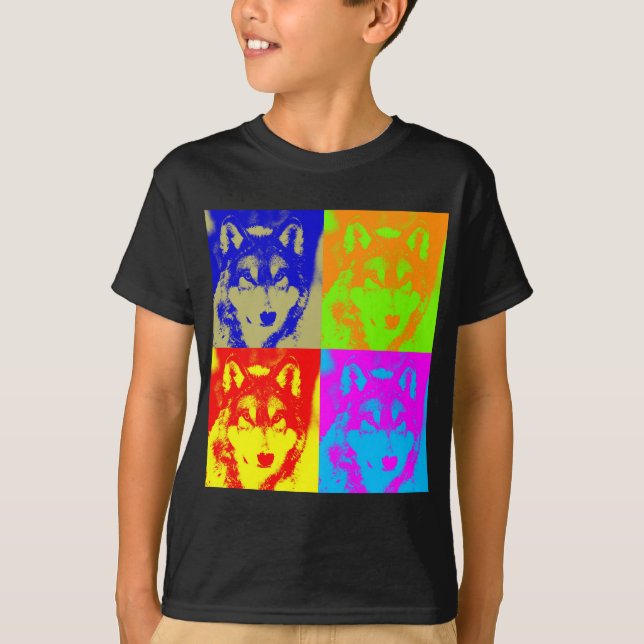 Pop Art Grått-Varg T Shirt (Framsida)
