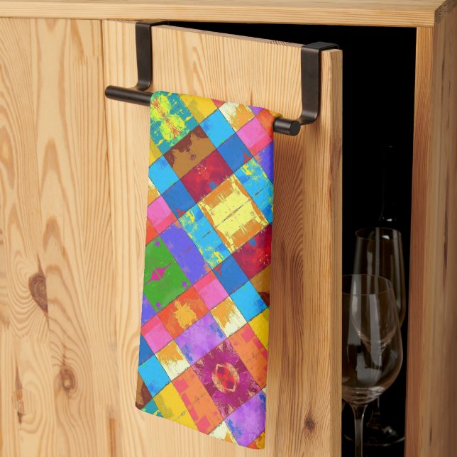 Pop Art grunge Färg Blocks Kökshandduk (Thirds Fold)