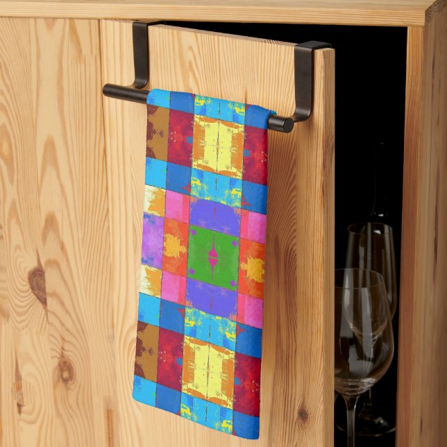 Pop Art grunge Färg Blocks Kökshandduk (Thirds Fold)