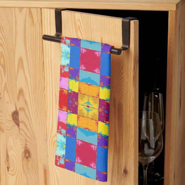 Pop Art grunge Färg Blocks Kökshandduk (Thirds Fold)