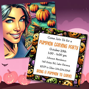 Pop Art Halloween Pumpkin Carving Party Inbjudningar