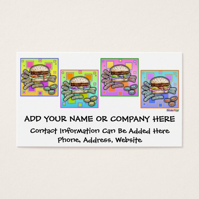 Pop Art HAMBURGER AFFÄRSKORT - GIFT MÄRKRE Visitkort (Framsidan)