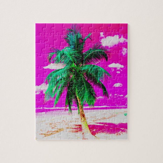 Pop Art Hawaii Island Travel Beach Handflatan Träd Pussel (Vertikal)