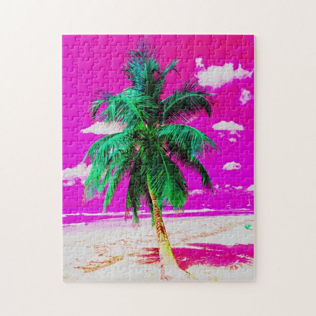 Pop Art Hawaii Island Travel Beach Handflatan Träd Pussel (Vertikal)