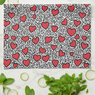 Pop Art Heart Mönster Kökshandduk