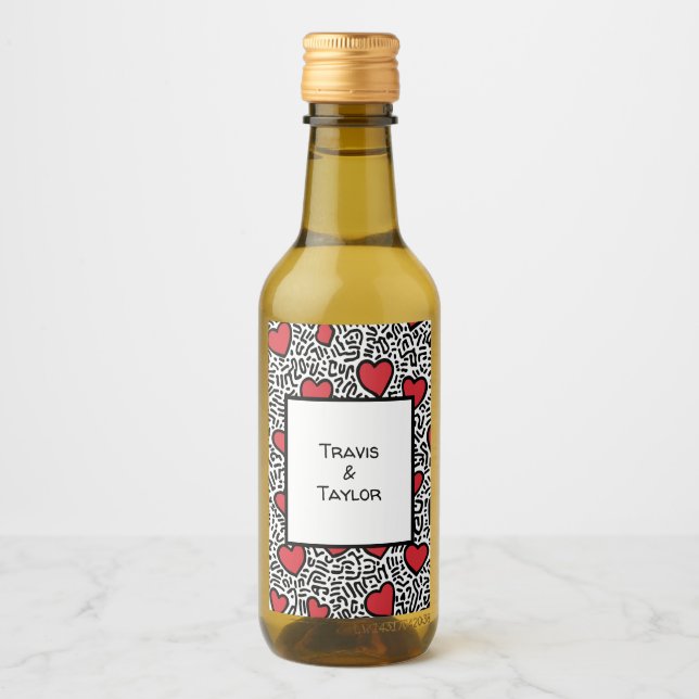 Pop Art Heart Mönster Vinetikett (Framsida)