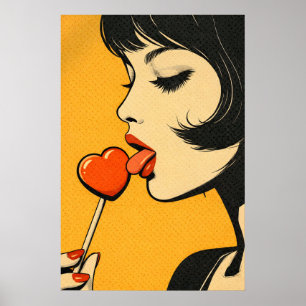 Pop Art Hjärtlollypop Poster, Retro Seriestil Poster