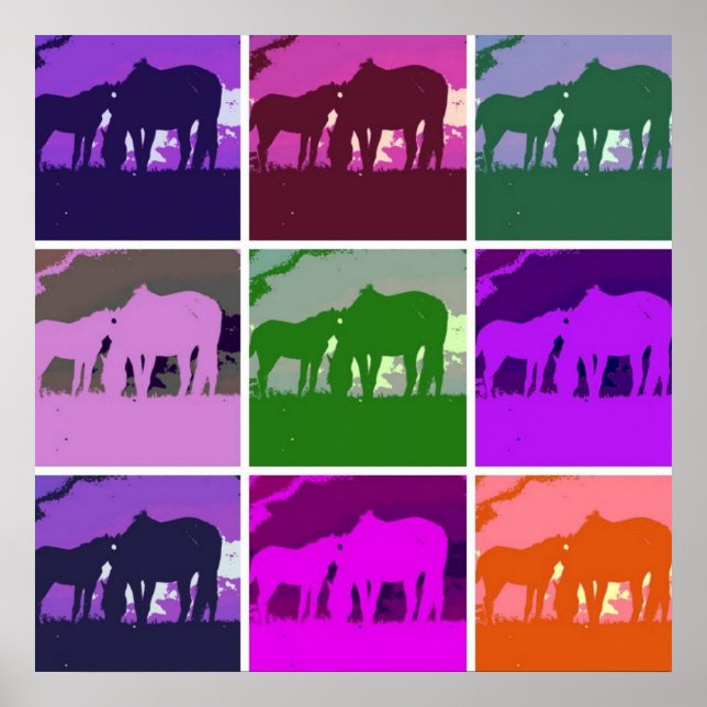 Pop Art Horses & Sunset Artwork Poster (Framsidan)