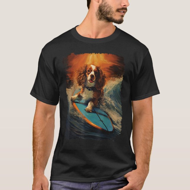 Pop Art Hund Cavalier Kung Charles Spain Surfa T Shirt (Framsida)