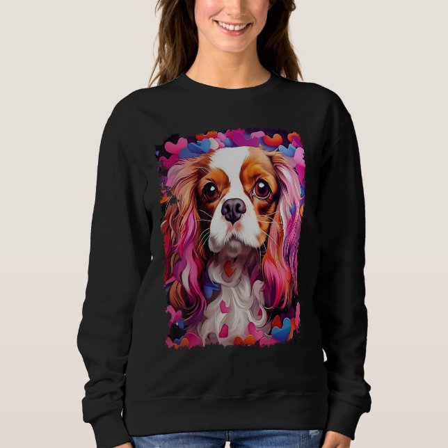 Pop Art Hund Cavalier Kung Charles Spain Valentin T Shirt (Framsida)