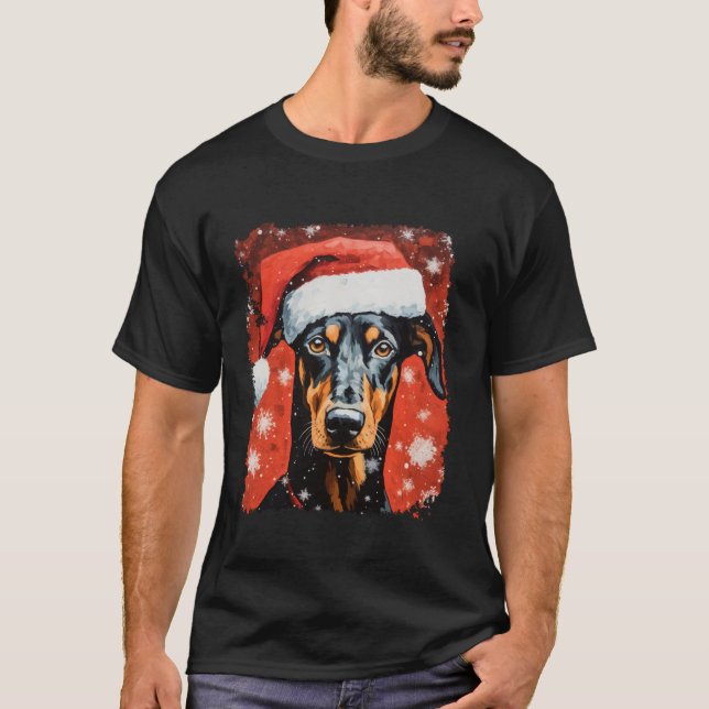 Pop Art Hund Dobermann Jul  T Shirt (Framsida)