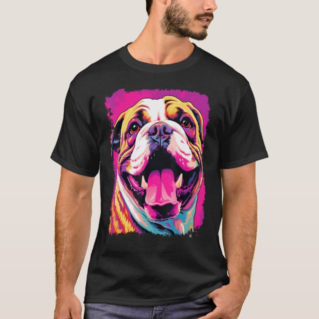 Pop Art Hund English Bulldog Rosa T Shirt (Framsida)