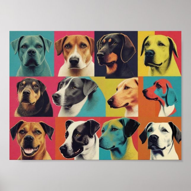 Pop Art Hund Foto - Modern Retro Färgblock Affisch (Framsidan)