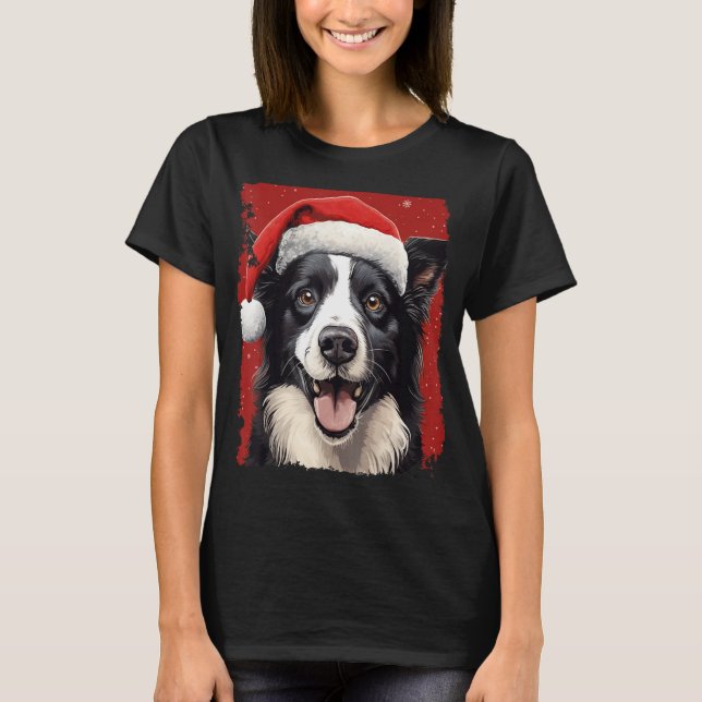 Pop Art Hund jul Gräns Collie T Shirt (Framsida)