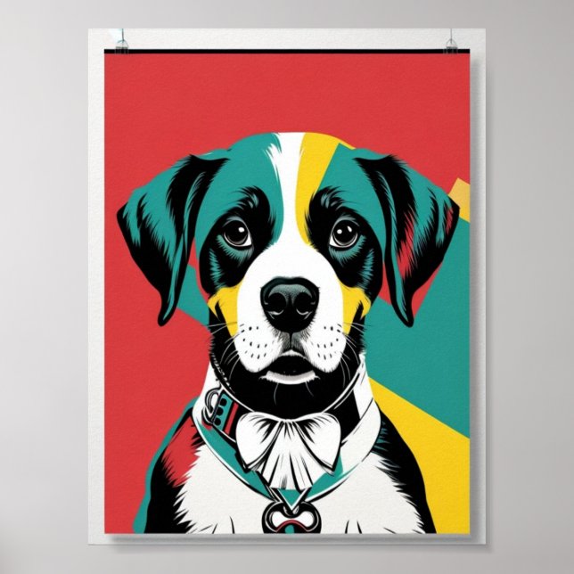 Pop Art Hund Photo - Modern Retro Färg Block Poste Poster (Framsidan)