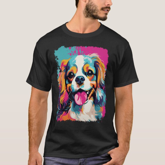 Pop Art Hund Rosa Cavalier Kung Charles Spain T Shirt (Framsida)