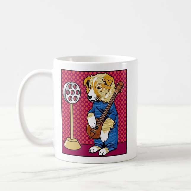 Pop Art Hund Spelar Instrument Retro Serieteckning Kaffemugg (Vänster)