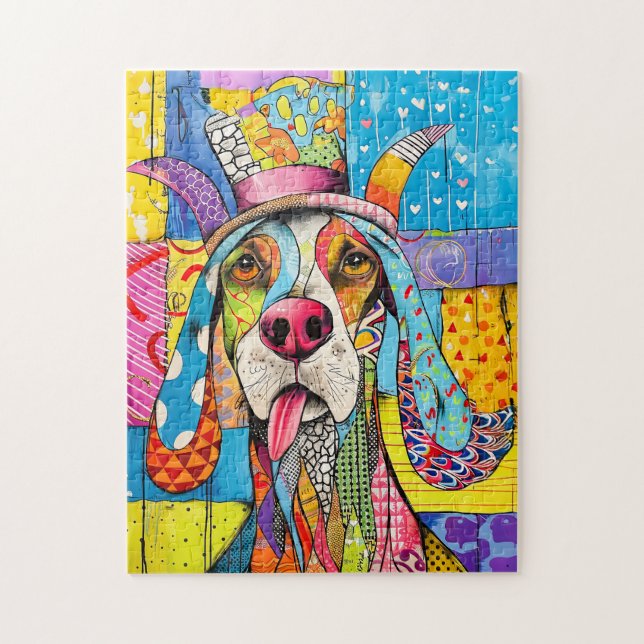 Pop-Art Hundporträtt i Retro Stil Pussel (Vertikal)