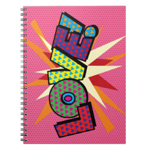 Pop Art i KÄRLEK Roligt Retro Tecknad Bok Anteckningsbok