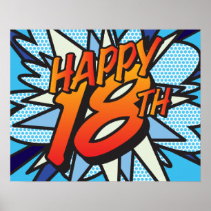 Pop Art i lycklig 18:e Tecknaden Bok Poster