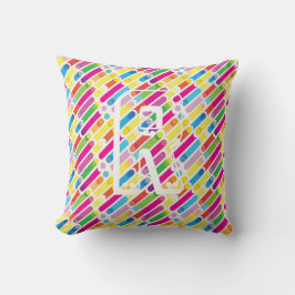 Pop Art i Monogram Rainbow Diagonal Linjer Mönster Kudde