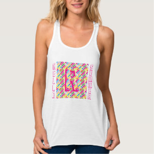 Pop Art i Monogram Rainbow Diagonal Linjer Mönster Linne Med Racerback
