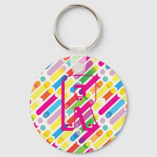 Pop Art i Monogram Rainbow Diagonal Linjer Mönster Nyckelring