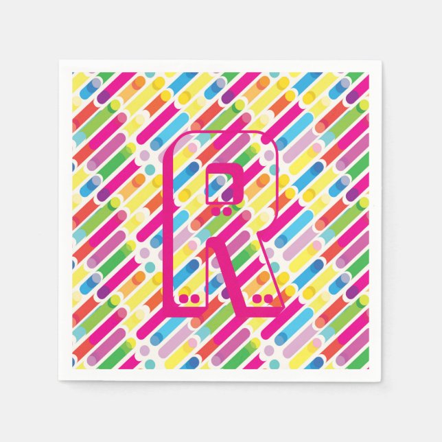 Pop Art i Monogram Rainbow Diagonal Linjer Mönster Pappersservett (Framsidan)