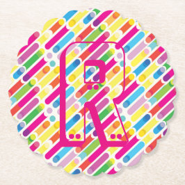 Pop Art i Monogram Rainbow Diagonal Linjer Mönster Underlägg Papper