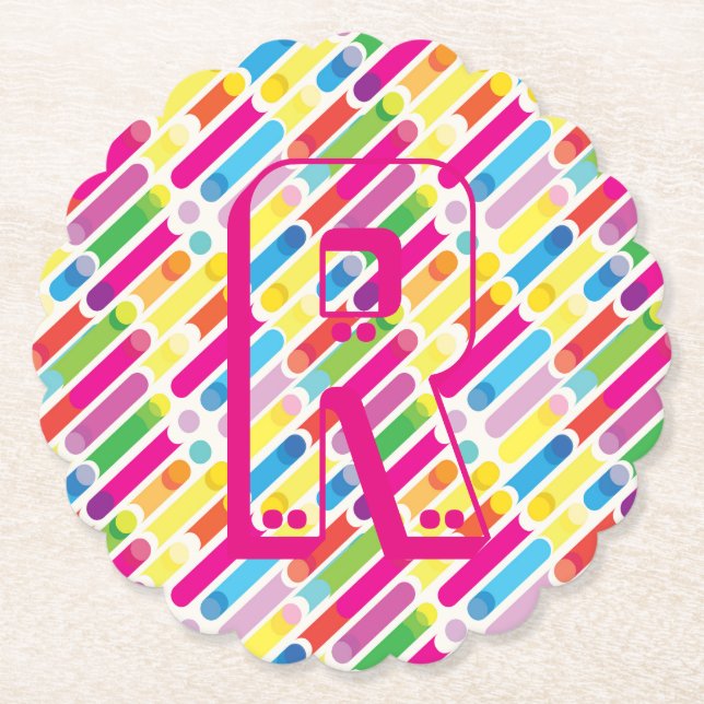 Pop Art i Monogram Rainbow Diagonal Linjer Mönster Underlägg Papper (Framsida)