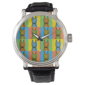 Pop-Art i tyska Pinscher Hund Tecknad Armbandsur