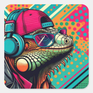 POP ART IGUANA 2 FYRKANTIGT KLISTERMÄRKE