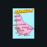 Pop Art Illustrated Barbados karta Canvastryck<br><div class="desc">En popkonst stil karta i Barbados med en ljusblå bakgrund och ett prickat mönster.</div>
