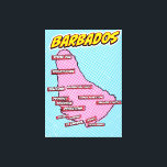 Pop Art Illustrated Barbados karta Canvastryck<br><div class="desc">En popkonst stil karta i Barbados med en ljusblå bakgrund och ett prickat mönster.</div>